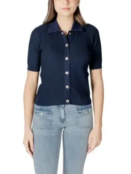 Navy geripptes Button-Down-Hemd für Damen