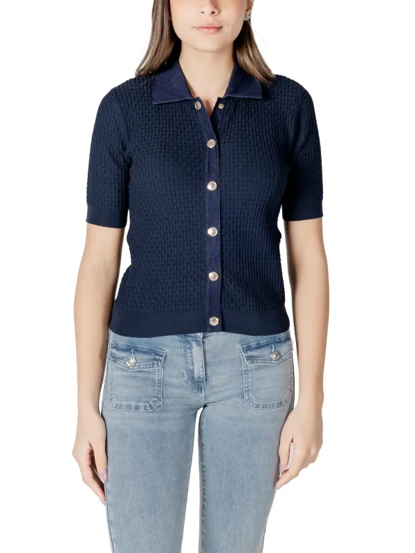 Navy geripptes Button-Down-Hemd für Damen