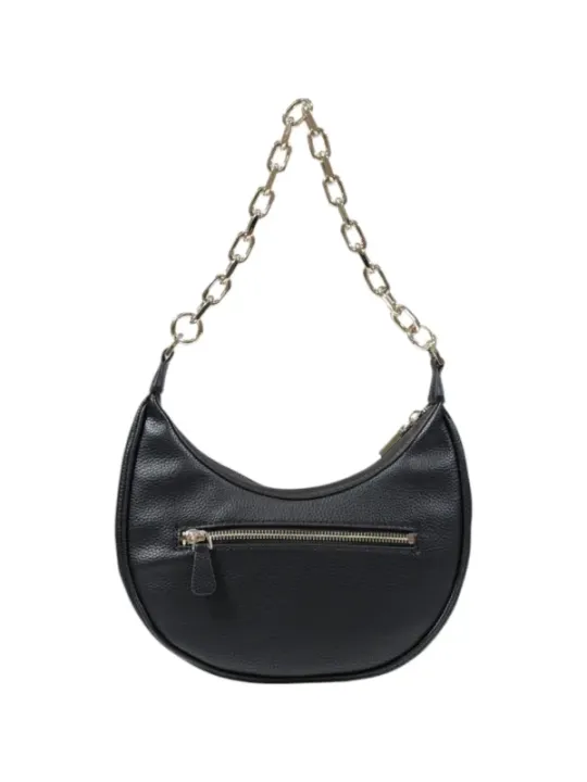 Schwarze Lederhandtasche mit Goldreißverschluss