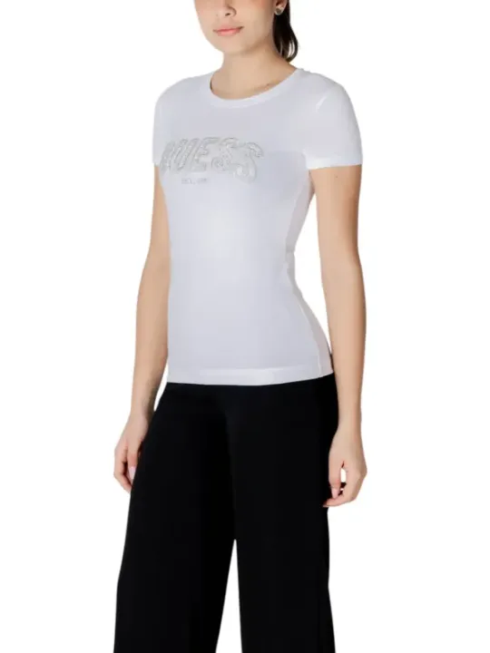 Guess Logo Baumwoll T-Shirt weiß