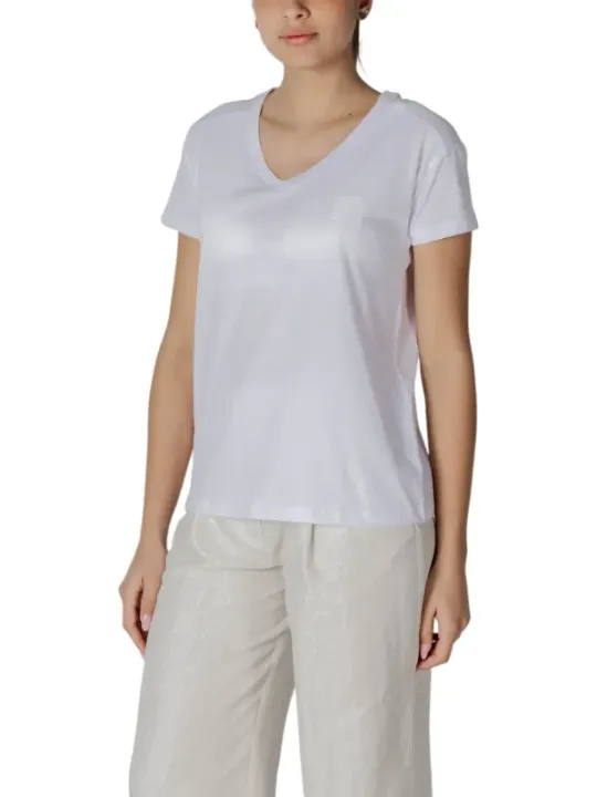 Weißes V-Ausschnitt Baumwoll T-Shirt