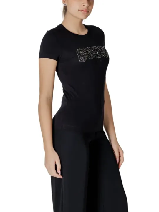 Schwarzes Guess Baumwoll T-Shirt Damen