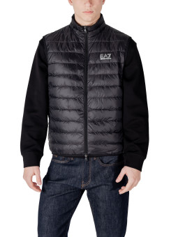 Schwarze glänzende Ea7 Pufferjacke Fleece
