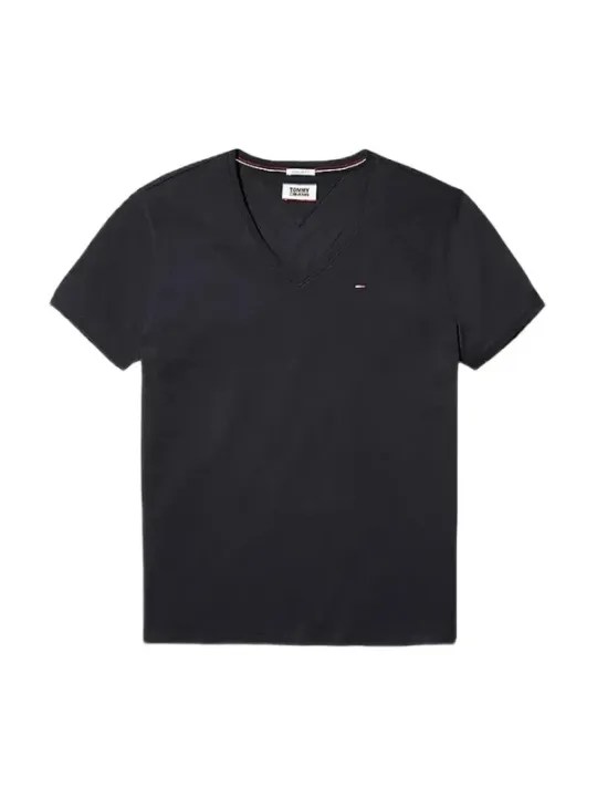 Schwarzes Tommy Hilfiger V-Ausschnitt T-Shirt