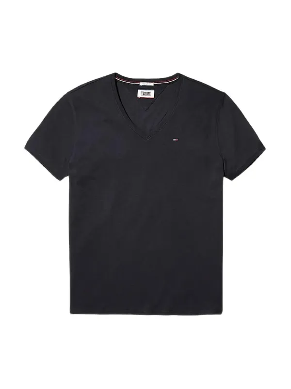 Schwarzes Tommy Hilfiger V-Ausschnitt T-Shirt