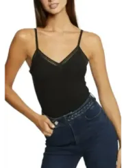 Schwarzes Baumwoll-Spaghetti-Träger-Top Morgan De Toi