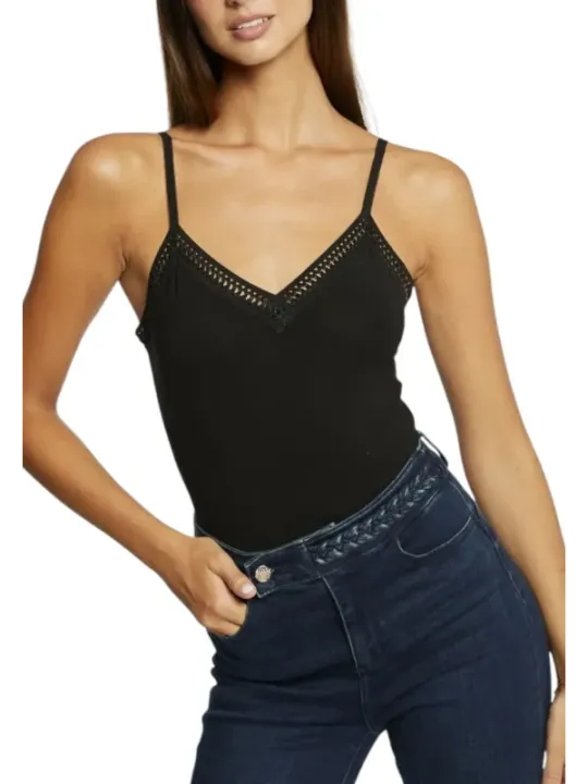 Schwarzes Baumwoll-Spaghetti-Träger-Top Morgan De Toi