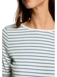 Gestreiftes weißes Rippstrick-Langarmshirt Morgan