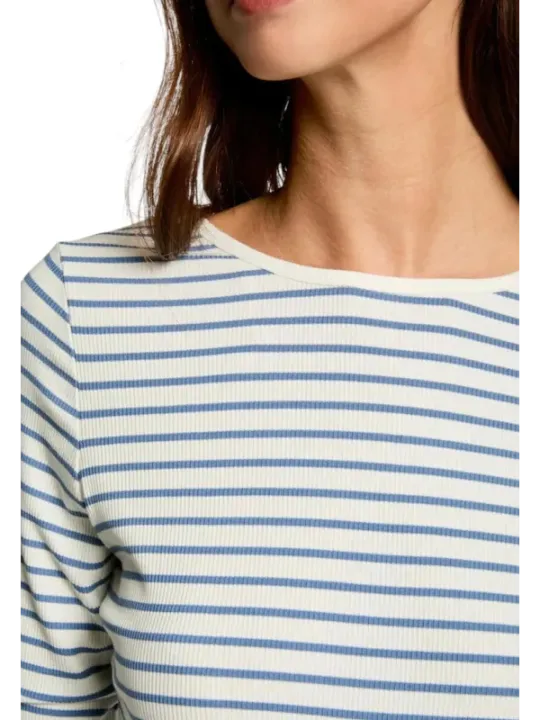 Gestreiftes weißes Rippstrick-Langarmshirt Morgan