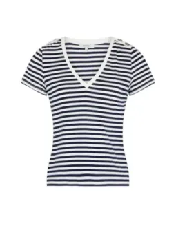 Gestreiftes blauweißes V-Ausschnitt T-Shirt