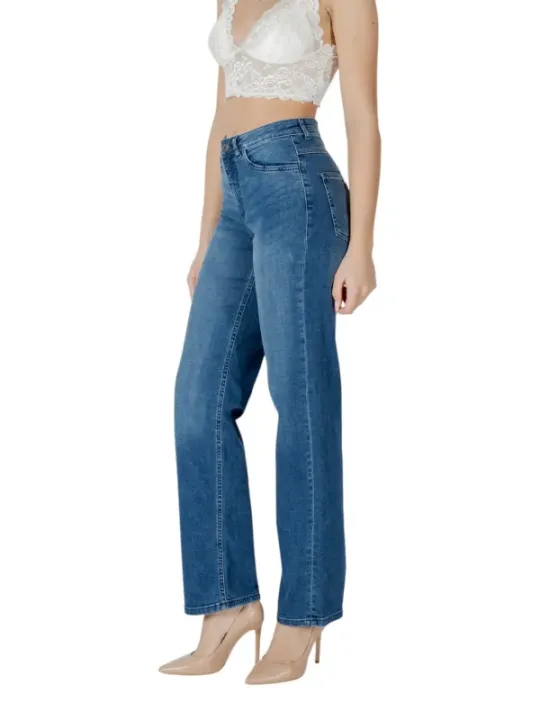 Hoch taillierte gerade Jeans blau