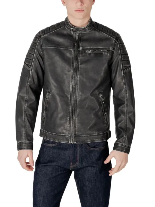 Dunkle braune Jack & Jones Lederjacke