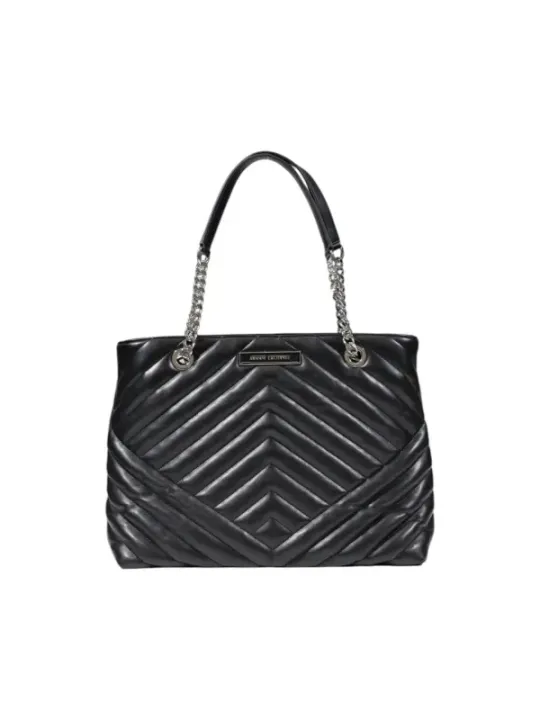 Schwarze Armani Exchange Lederhandtasche Chevron