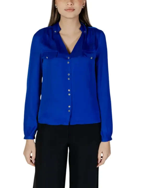 Royalblaue Bluse mit Knopfleiste
