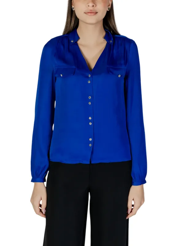 Royalblaue Bluse mit Knopfleiste