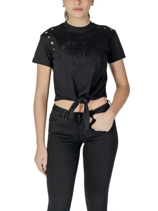 Schwarzes Baumwoll-T-Shirt von Guess