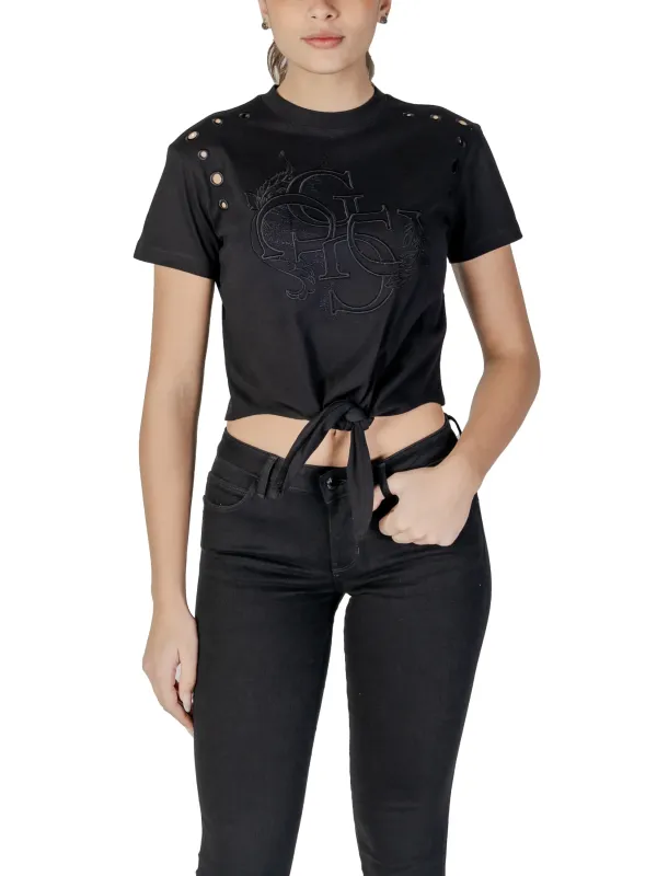 Schwarzes Baumwoll-T-Shirt von Guess