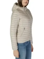 Beige gepolsterte Damenjacke mit Kapuze