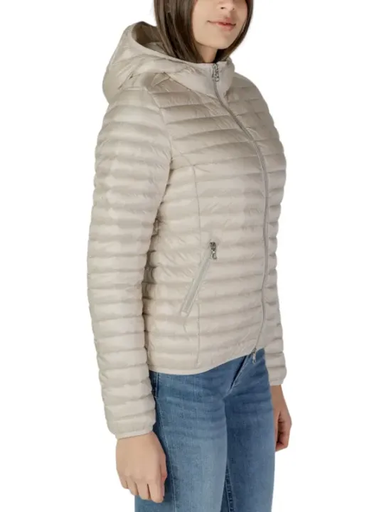 Beige gepolsterte Damenjacke mit Kapuze