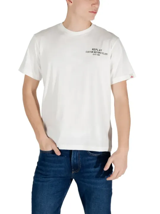 Weißes Replay Motorrad Logo T-Shirt