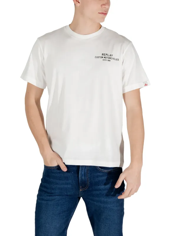 Weißes Replay Motorrad Logo T-Shirt