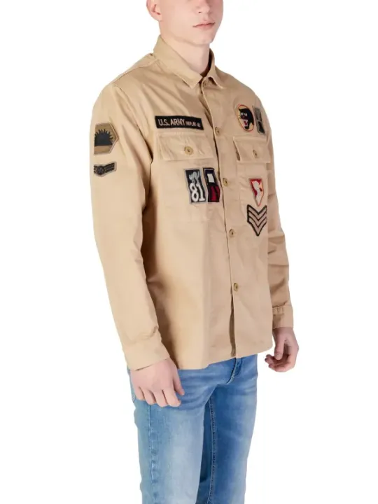 Khaki-Herrenhemd mit Army-Patches