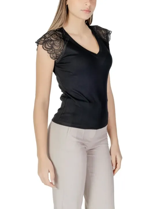 Schwarze Spitze, lockere Passform Bluse