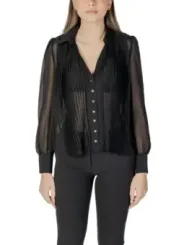 Schwarze Bluse mit Rüschen und Kragen