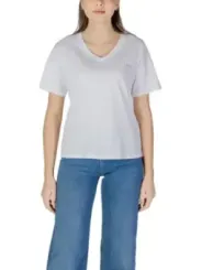 Weißes V-Ausschnitt-T-Shirt, kurzärmelig