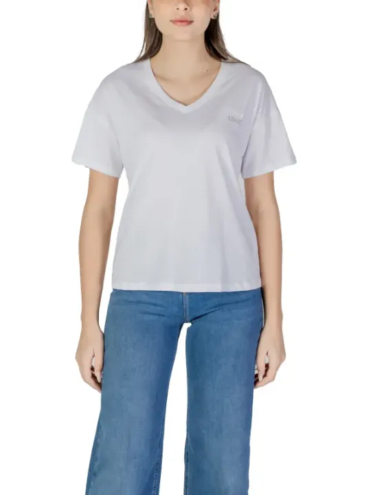 Weißes V-Ausschnitt-T-Shirt, kurzärmelig