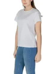 Weißes Baumwoll-T-Shirt mit Fransen.