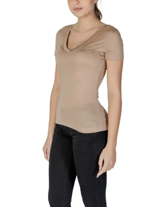 Tan V-Ausschnitt Guess T-Shirt