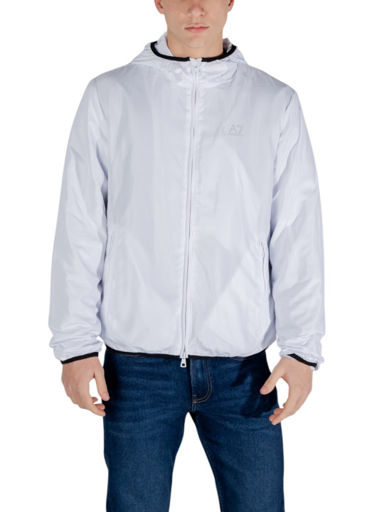 Weiße Ea7 Nylon-Kapuzenjacke