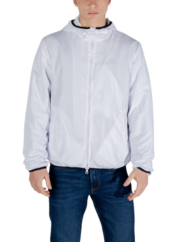 Weiße Ea7 Nylon-Kapuzenjacke