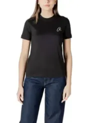 Schwarzes Baumwoll-T-Shirt mit ck-Logo