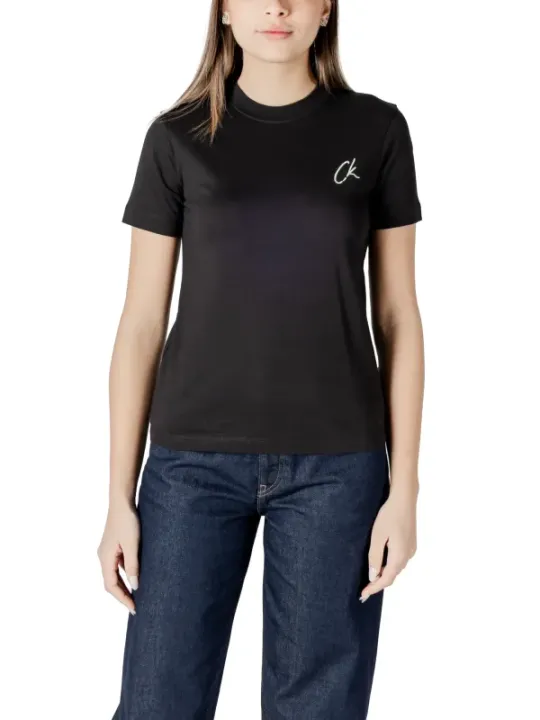 Schwarzes Baumwoll-T-Shirt mit ck-Logo