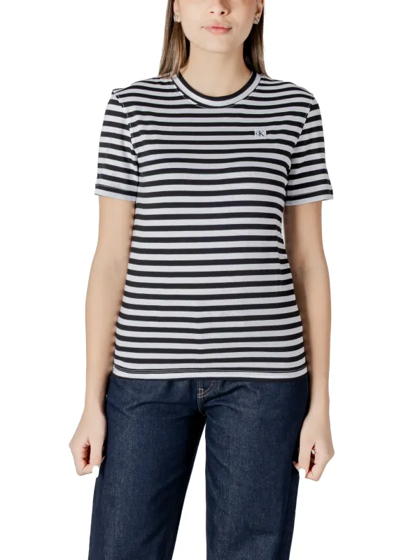 Gestreifte Damen-Baumwoll-T-Shirt von Calvin Klein