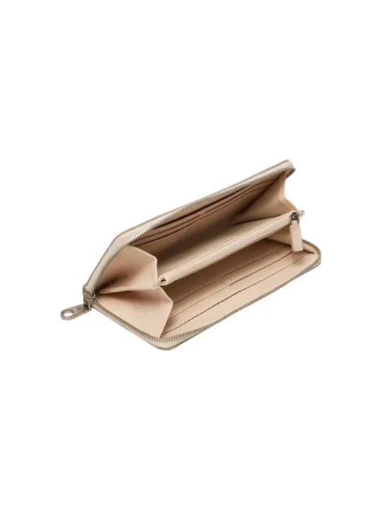 Beige Geldbörse mit goldenem Reißverschluss