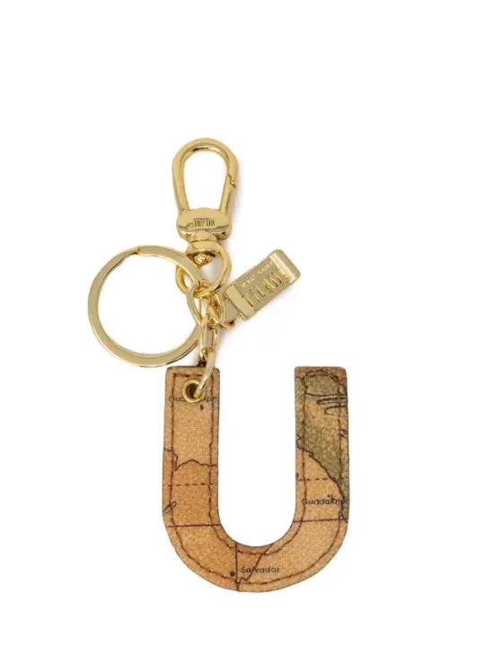 Goldener Schlüsselanhänger mit Weltkarte-Buchstabe U