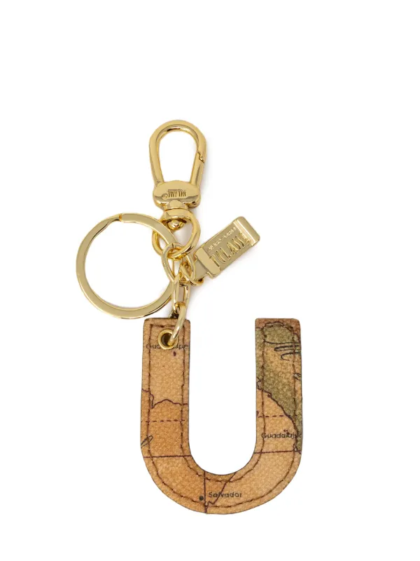 Goldener Schlüsselanhänger mit Weltkarte-Buchstabe U