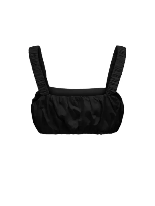 Schwarzer geruchter BH-Top mit Rüschen