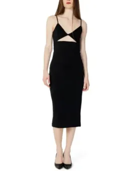 Schwarzes, ärmelloses Cocktailkleid mit Schlitz