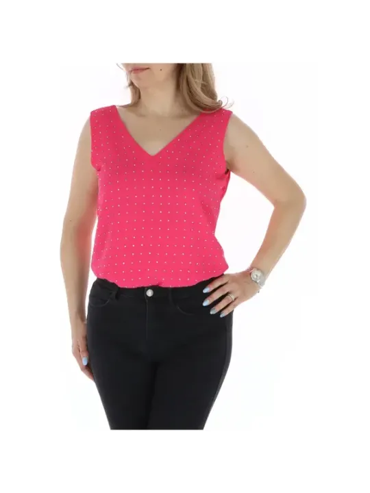 Rosa gepunktetes V-Ausschnitt Tanktop