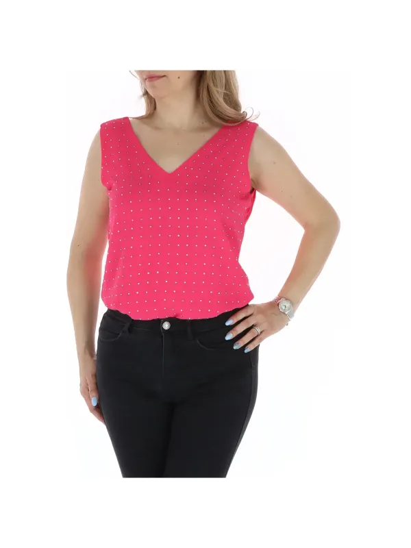 Rosa gepunktetes V-Ausschnitt Tanktop