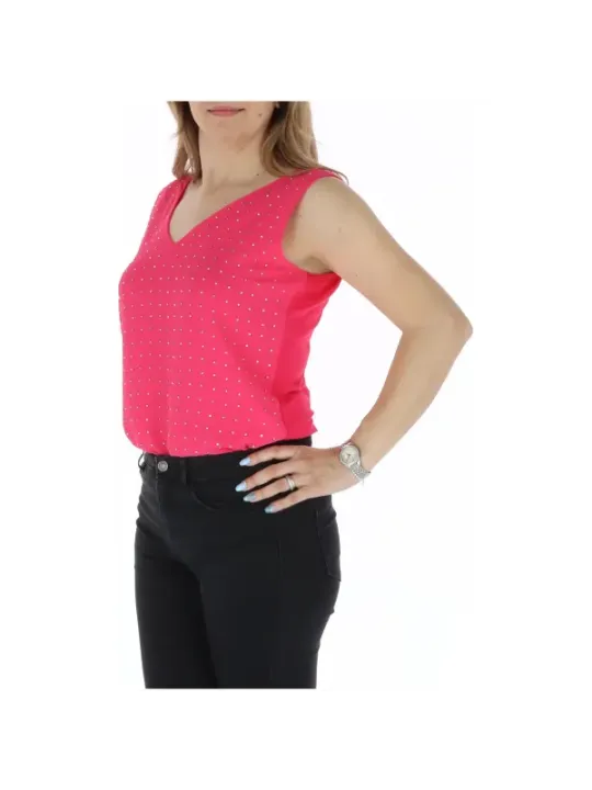 Korallenfarbenes Tanktop mit weißen Punkten