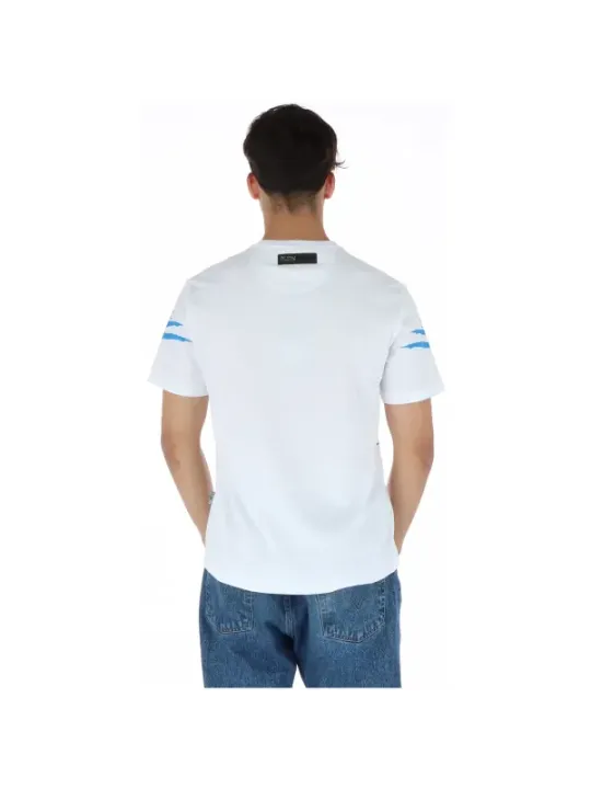 Weißes Sport-T-Shirt mit blauen Streifen