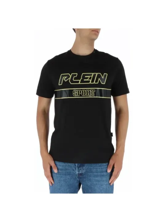 Schwarzes T-Shirt mit gelbem Text