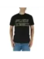 Schwarzes T-Shirt mit gelbem Text