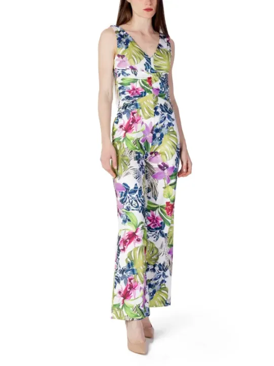 Weißer Jumpsuit mit tropischem Blumenmuster