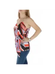 Schwarzes, weißes, korallenfarbenes Seidentop Annarita N